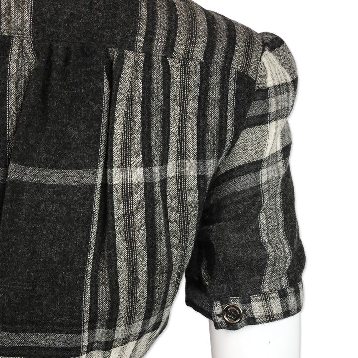 Burberry Brit Black Check Crepe Wool Keyhole Midi Dress