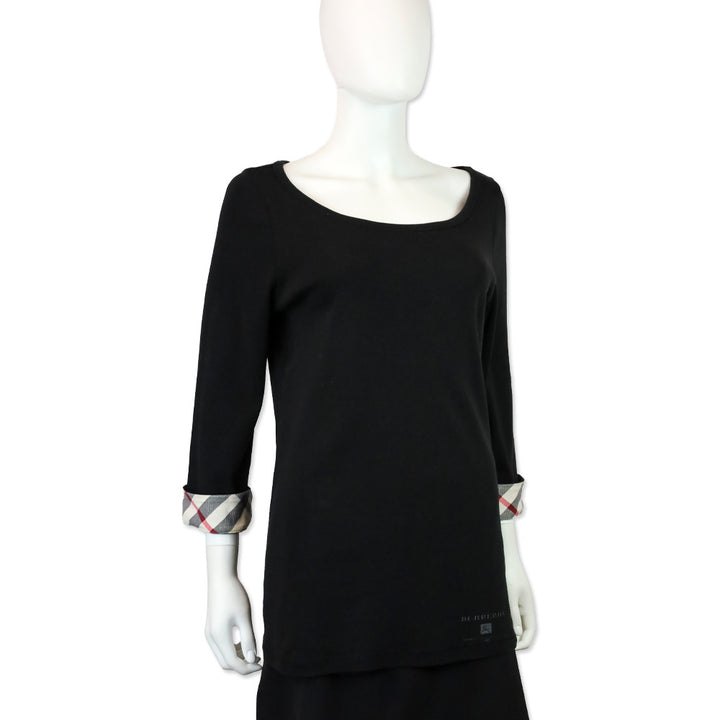 Burberry Brit Black Check Cuffed Scoop Neck Shirt