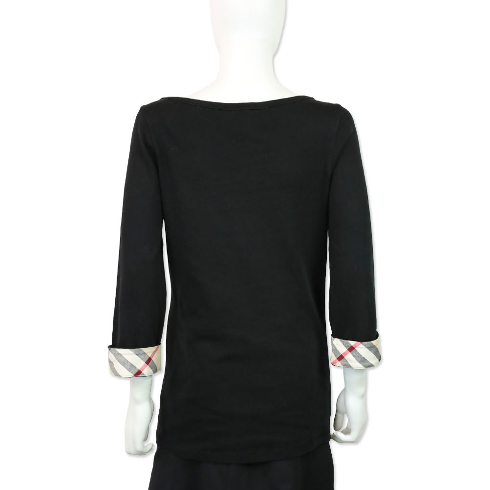 Burberry Brit Black Check Cuffed Scoop Neck Shirt