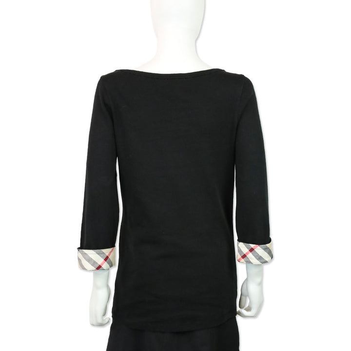 Burberry Brit Black Check Cuffed Scoop Neck Shirt