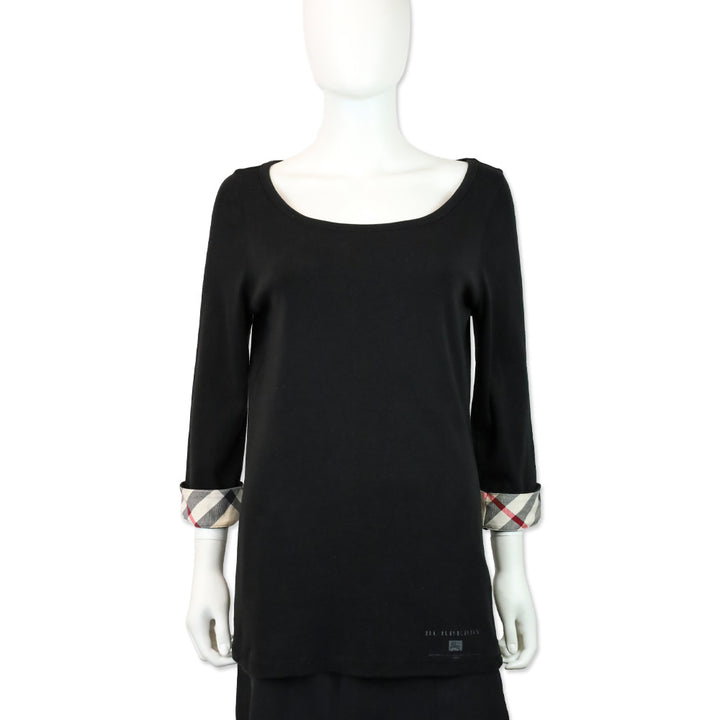Burberry Brit Black Check Cuffed Scoop Neck Shirt
