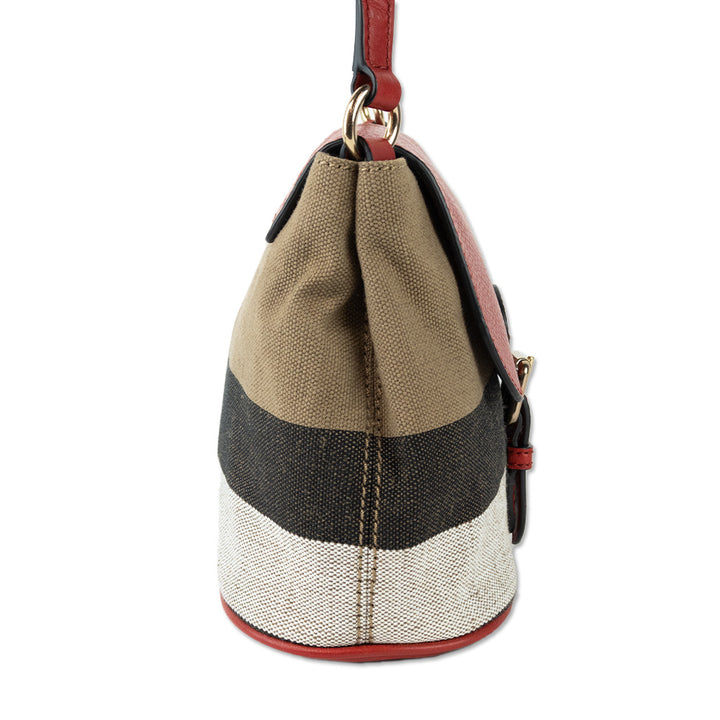 Burberry Brit Cadmium Red Grainy Leather Check Canvas Small Gowan Crossbody Bag