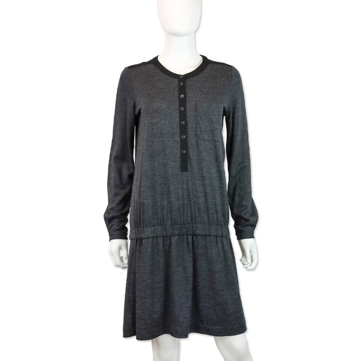 Burberry Brit Charcoal Grey/Black Henley Midi Dress