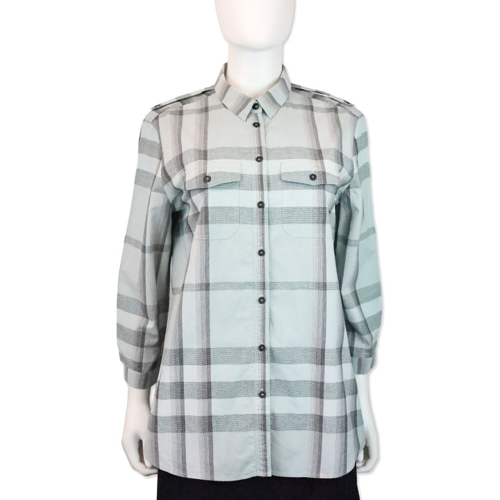 Burberry Brit Light Blue Plaid Cotton Button Up Shirt