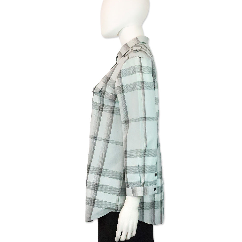 Burberry Brit Light Blue Plaid Cotton Button Up Shirt