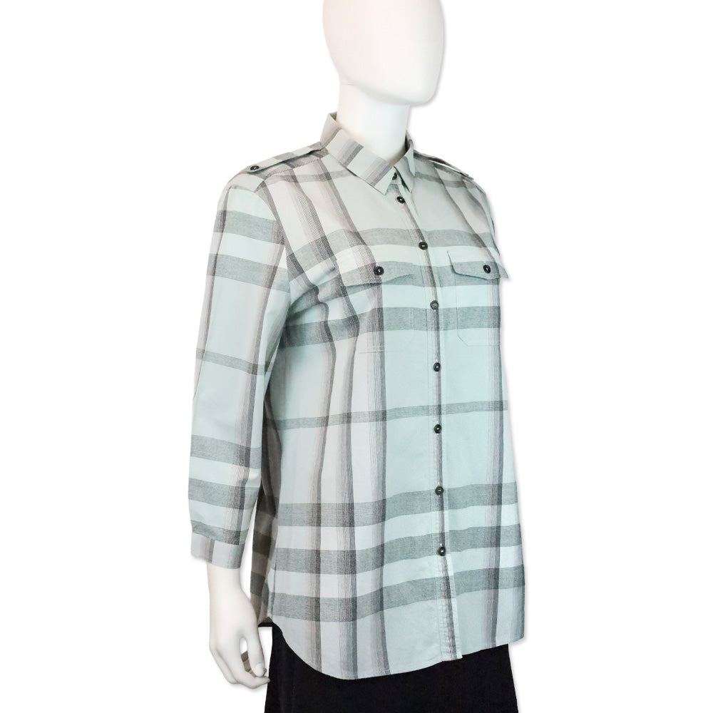 Burberry Brit Light Blue Plaid Cotton Button Up Shirt