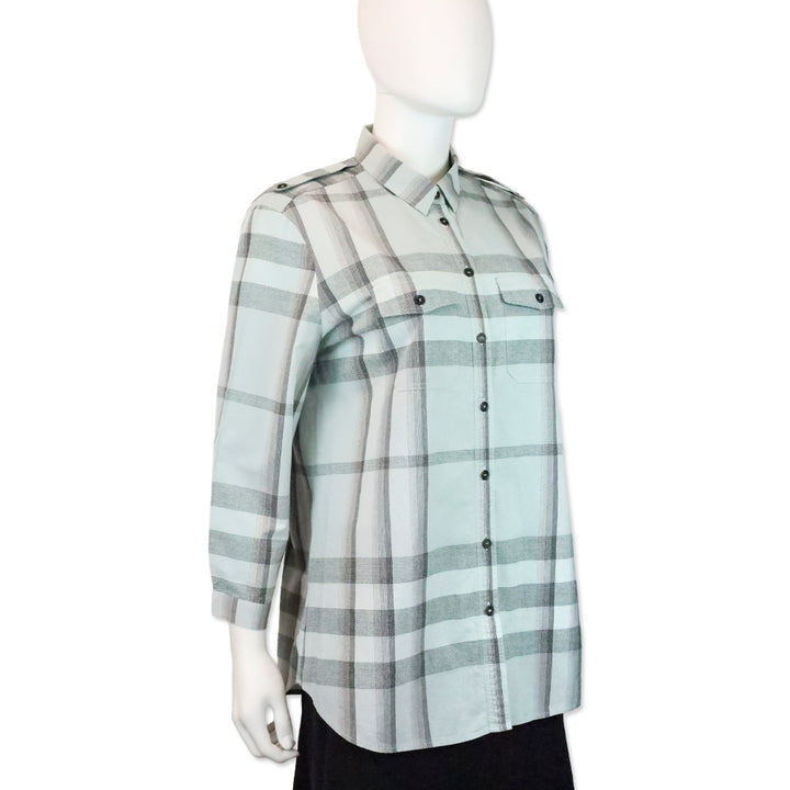 Burberry Brit Light Blue Plaid Cotton Button Up Shirt
