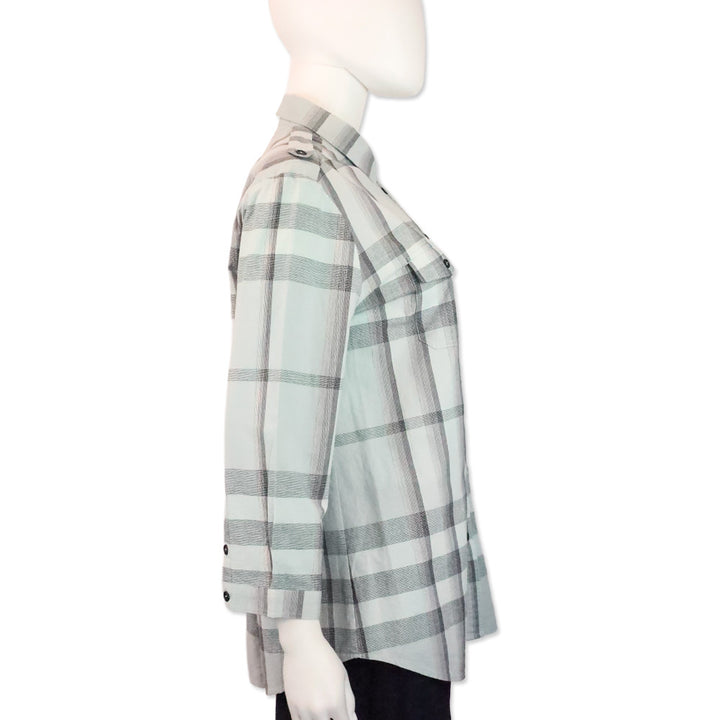 Burberry Brit Light Blue Plaid Cotton Button Up Shirt