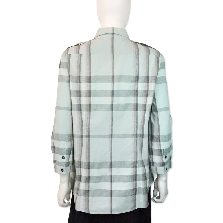 Burberry Brit Light Blue Plaid Cotton Button Up Shirt