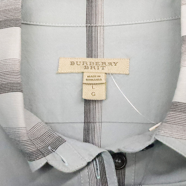 Burberry Brit Light Blue Plaid Cotton Button Up Shirt