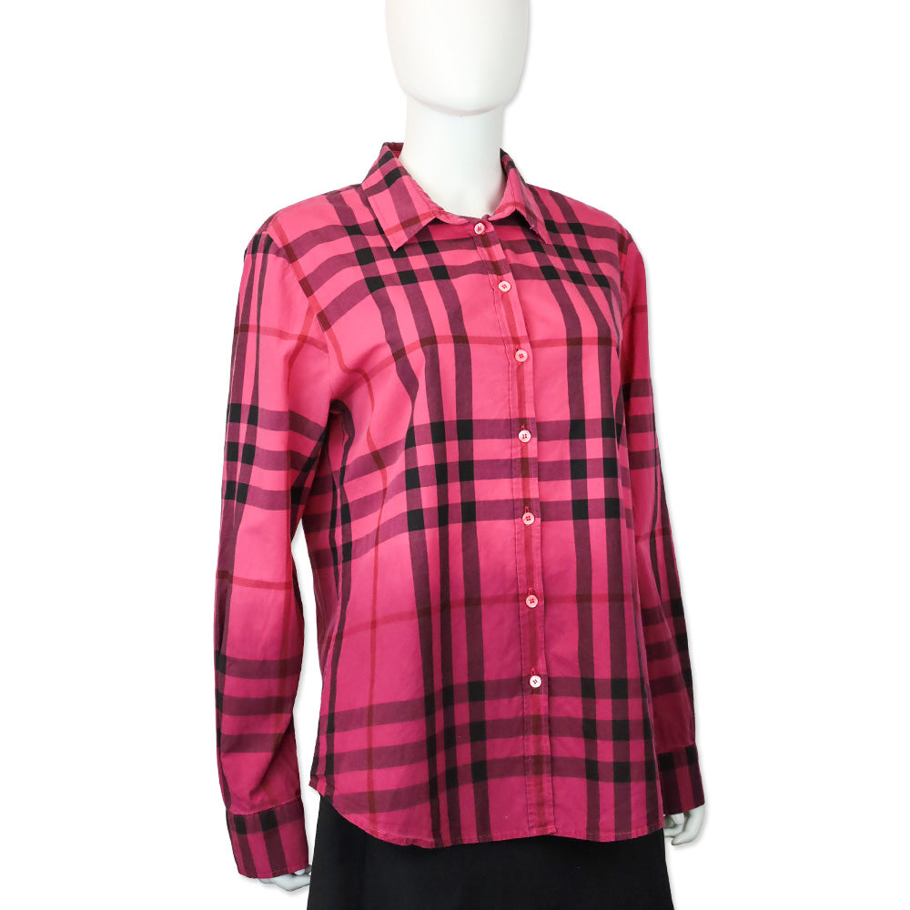 Burberry Brit Pink/Magenta Ombre Plaid Button Up Shirt