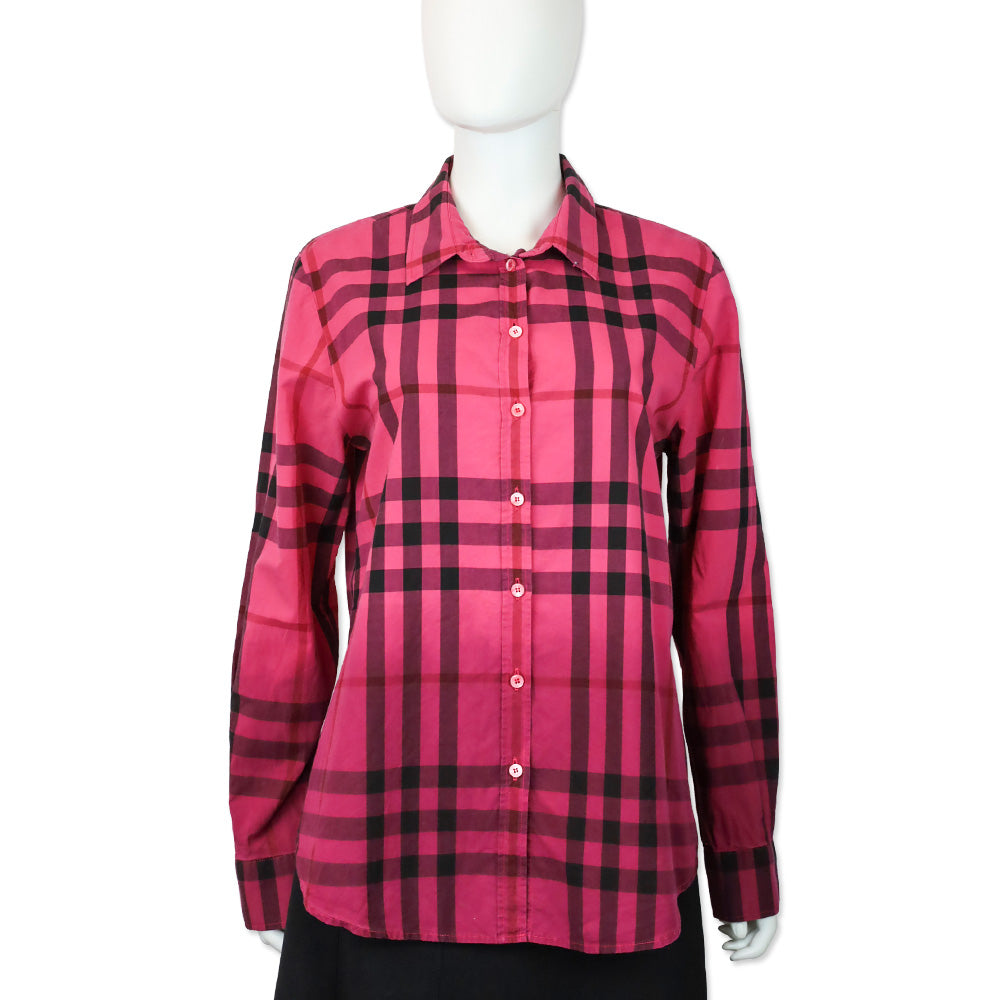 Burberry Brit Pink/Magenta Ombre Plaid Button Up Shirt