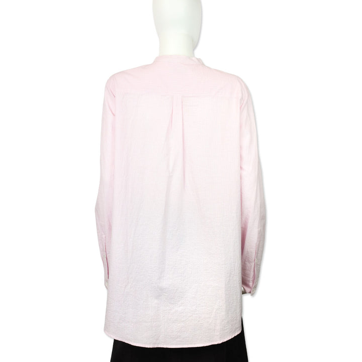Burberry Brit Pink/White Striped Cotton Pleated Tuxedo Popover Placket Mandarin Collar Shirt