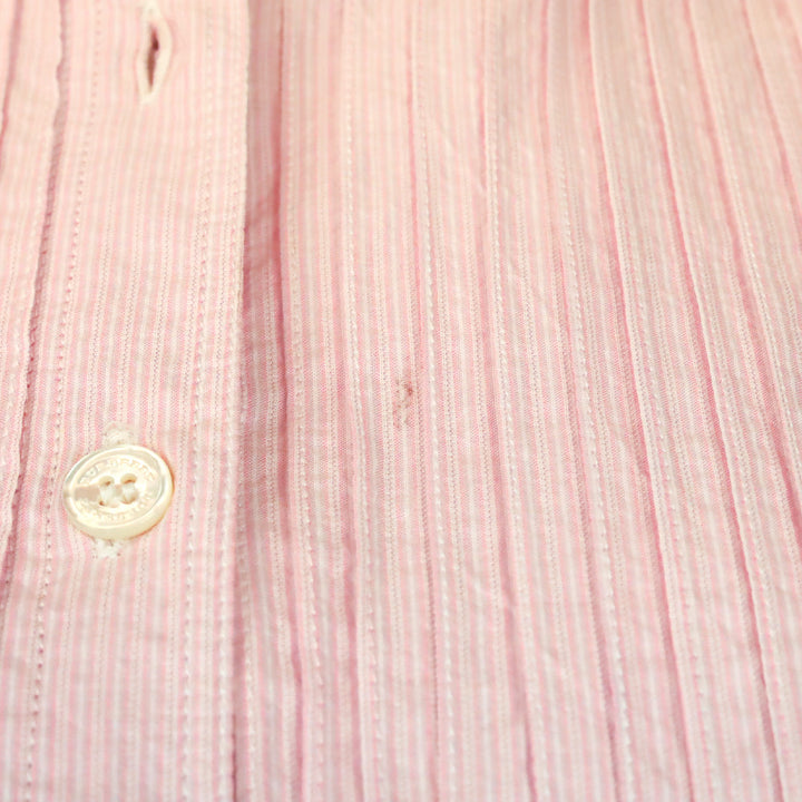 Burberry Brit Pink/White Striped Cotton Pleated Tuxedo Popover Placket Mandarin Collar Shirt