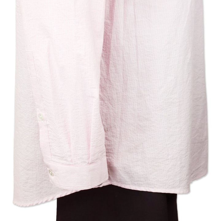 Burberry Brit Pink/White Striped Cotton Pleated Tuxedo Popover Placket Mandarin Collar Shirt
