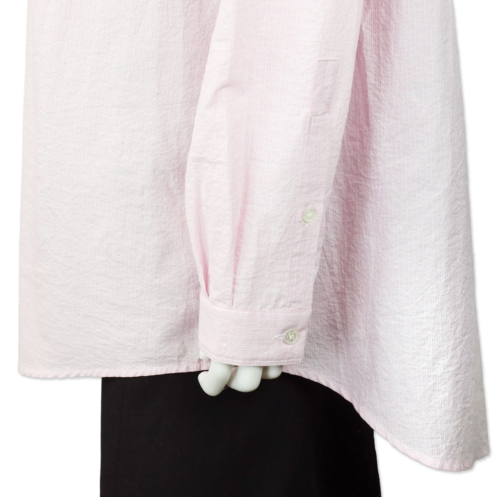 Burberry Brit Pink/White Striped Cotton Pleated Tuxedo Popover Placket Mandarin Collar Shirt
