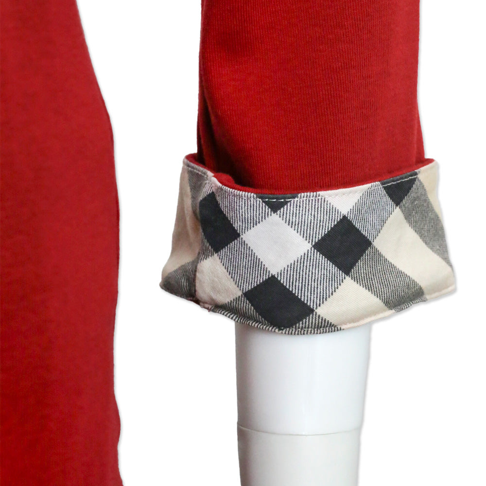 Burberry Brit Red Cotton Nova Check Cuff 3/4 Sleeve Top