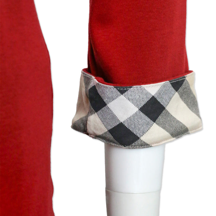 Burberry Brit Red Cotton Nova Check Cuff 3/4 Sleeve Top