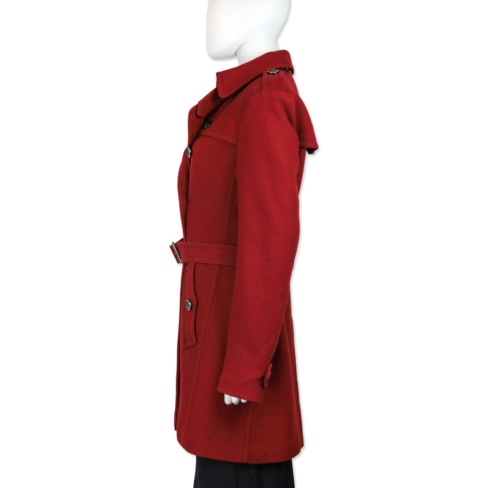 Burberry Brit Red Wool-Blend Double-Breasted Peacoat