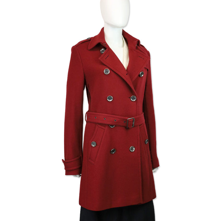 Burberry Brit Red Wool-Blend Double-Breasted Peacoat