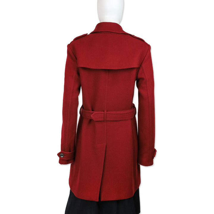 Burberry Brit Red Wool-Blend Double-Breasted Peacoat