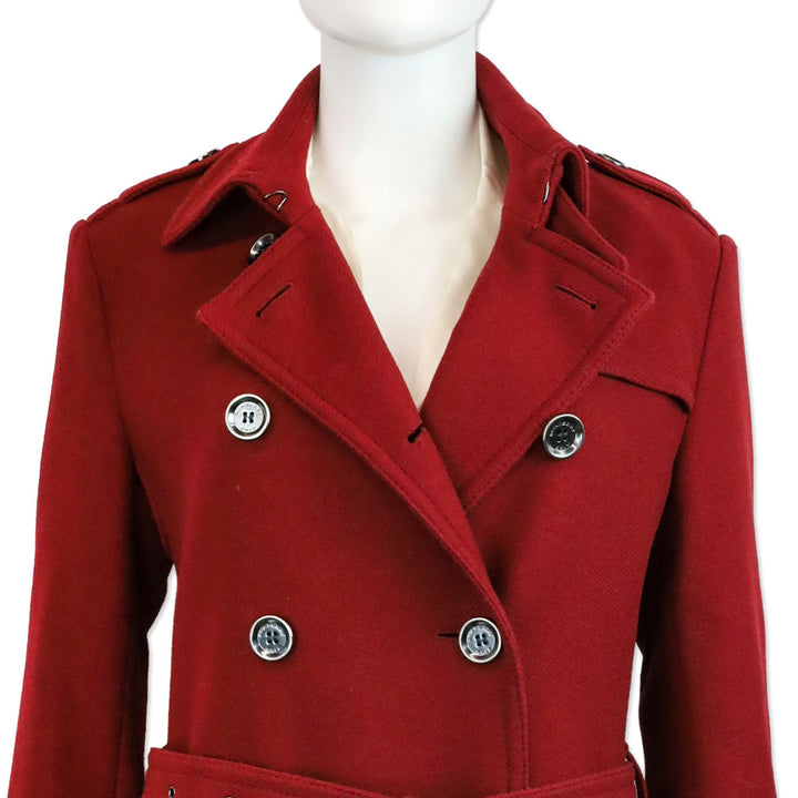 Burberry Brit Red Wool-Blend Double-Breasted Peacoat