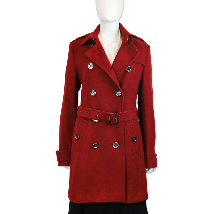 Burberry Brit Red Wool-Blend Double-Breasted Peacoat