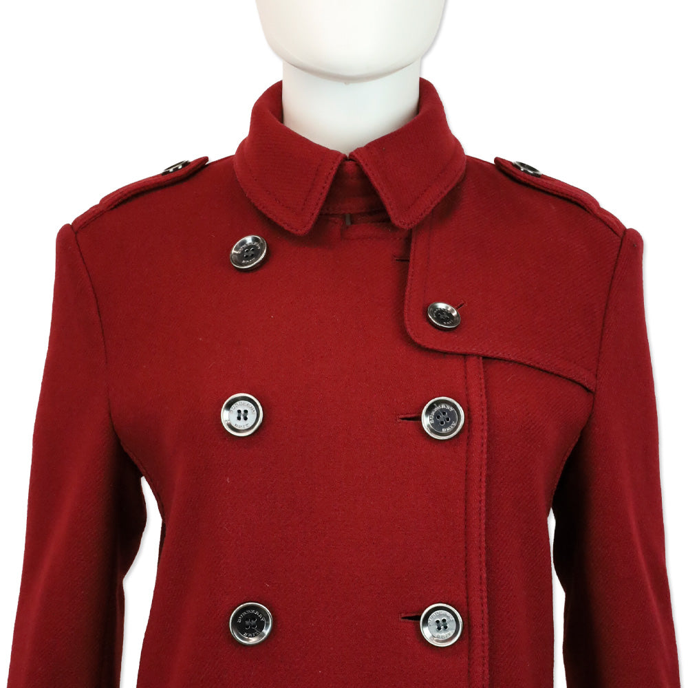 Burberry Brit Red Wool-Blend Double-Breasted Peacoat