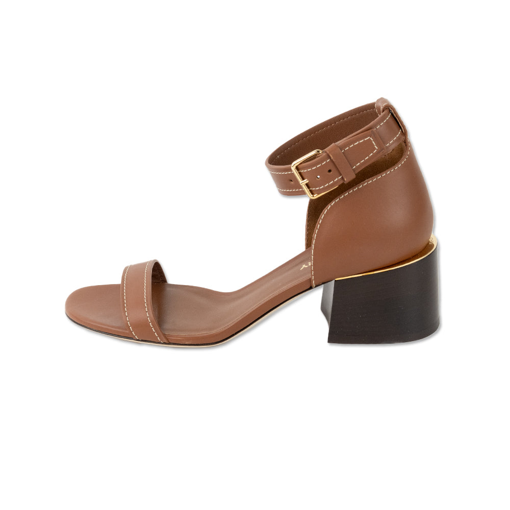 Burberry Brown Leather Block Heel Sandals