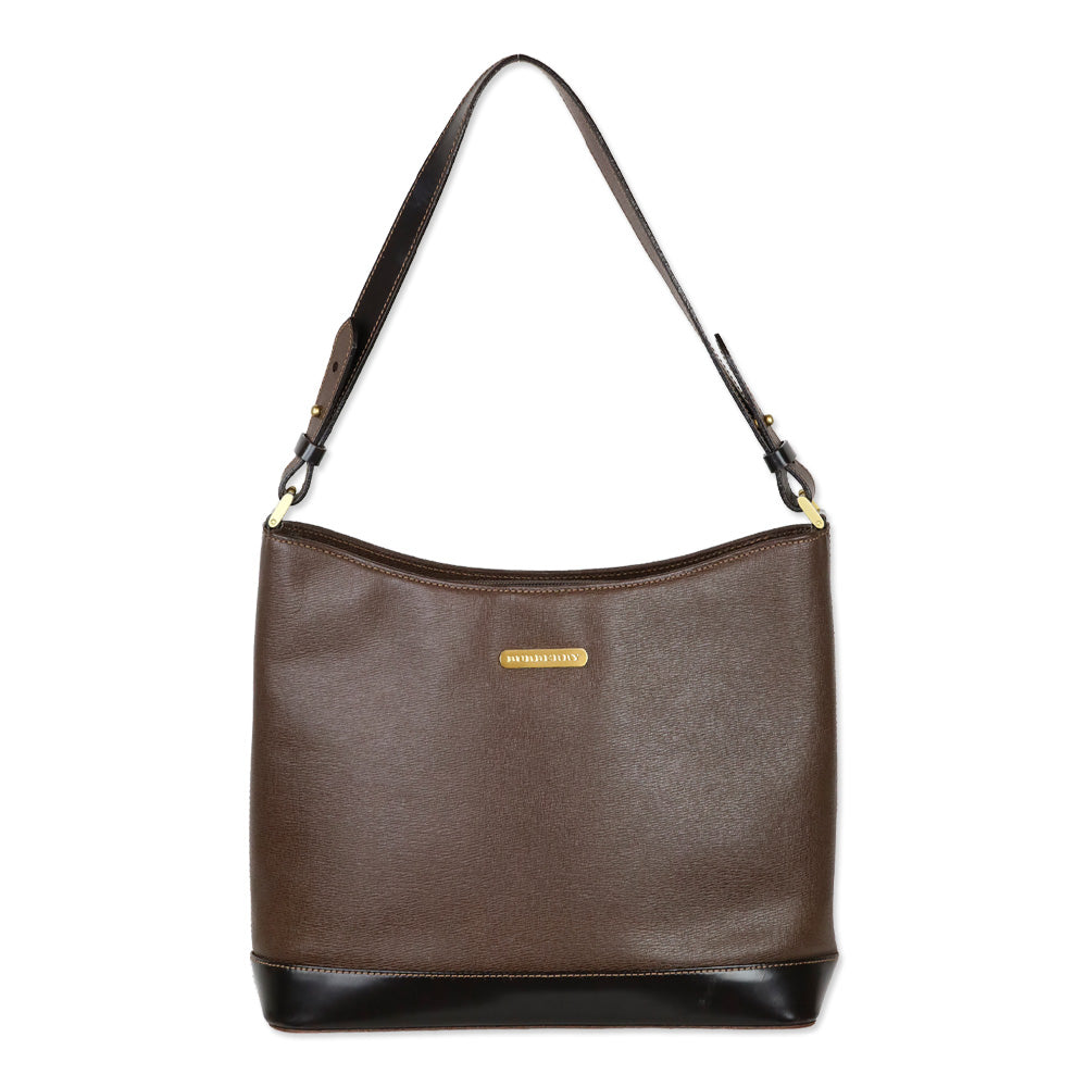 Burberry Brown Crosshatch Leather Shoulder Bag