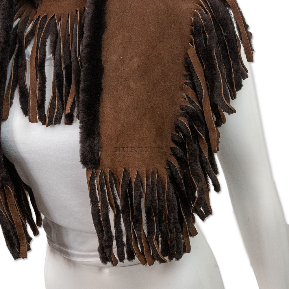 Burberry Brown Shearling Fringe Scarf