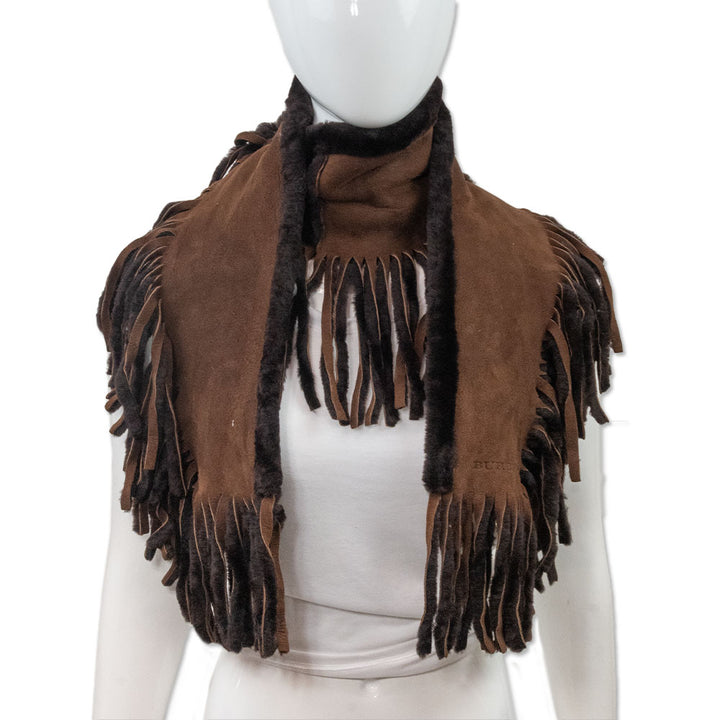 Burberry Brown Shearling Fringe Scarf