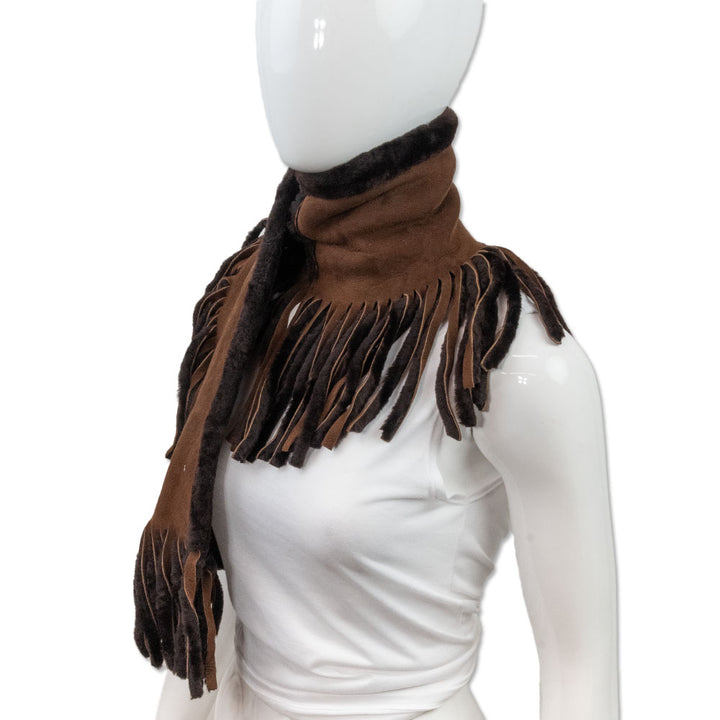 Burberry Brown Shearling Fringe Scarf