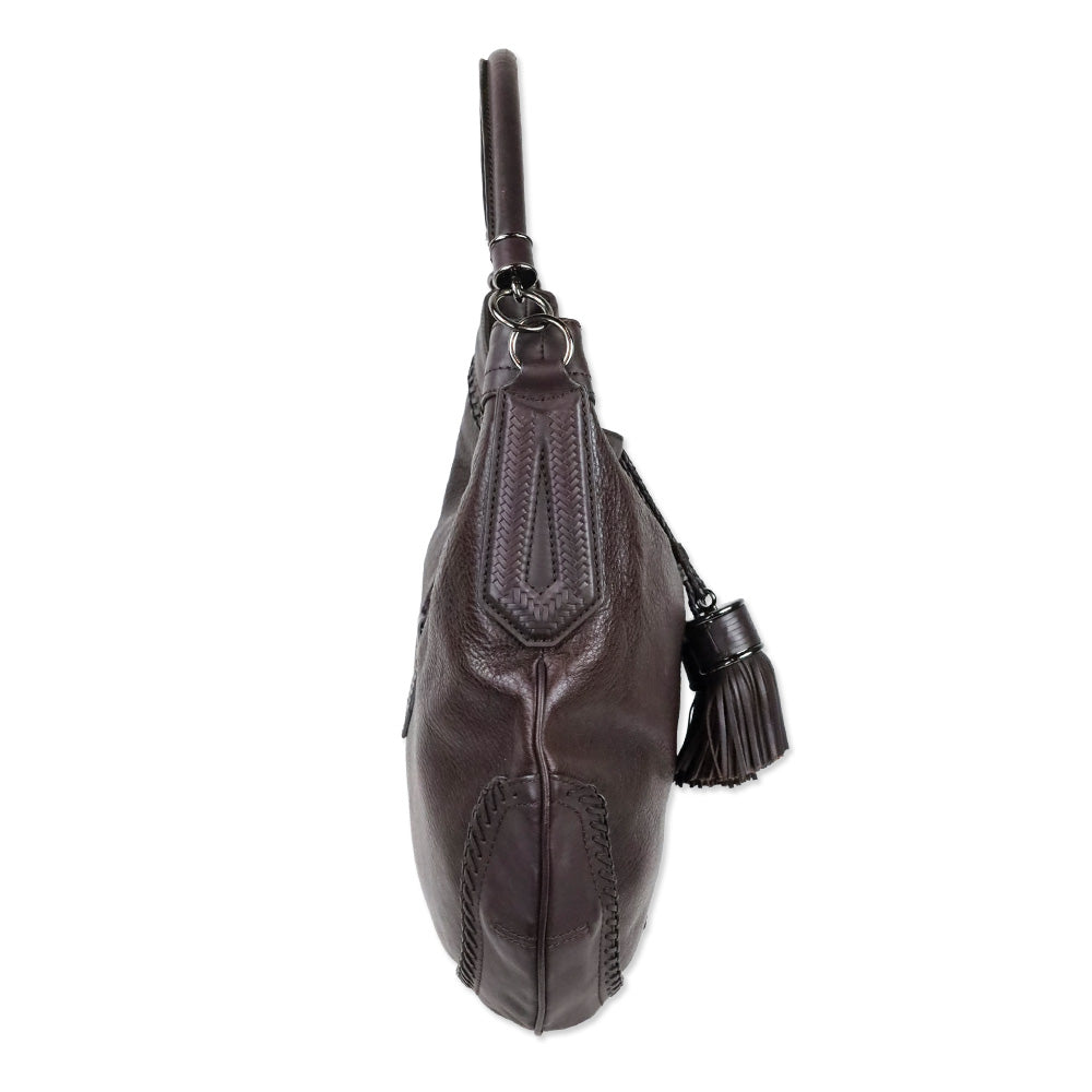 Burberry Burgundy Leather Tassel Hobo Bag