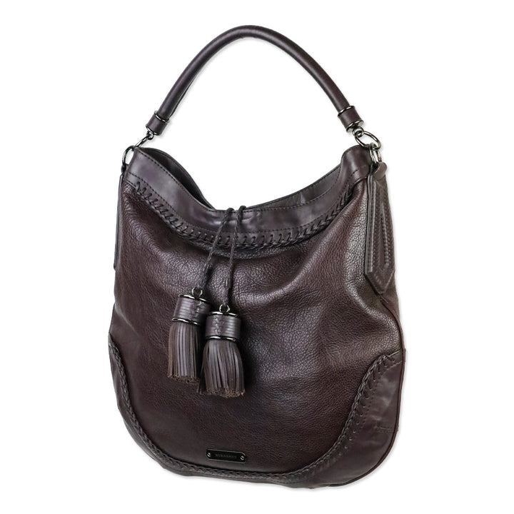 Burberry Burgundy Leather Tassel Hobo Bag