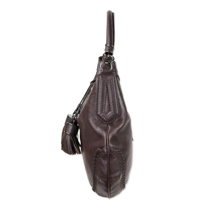 Burberry Burgundy Leather Tassel Hobo Bag