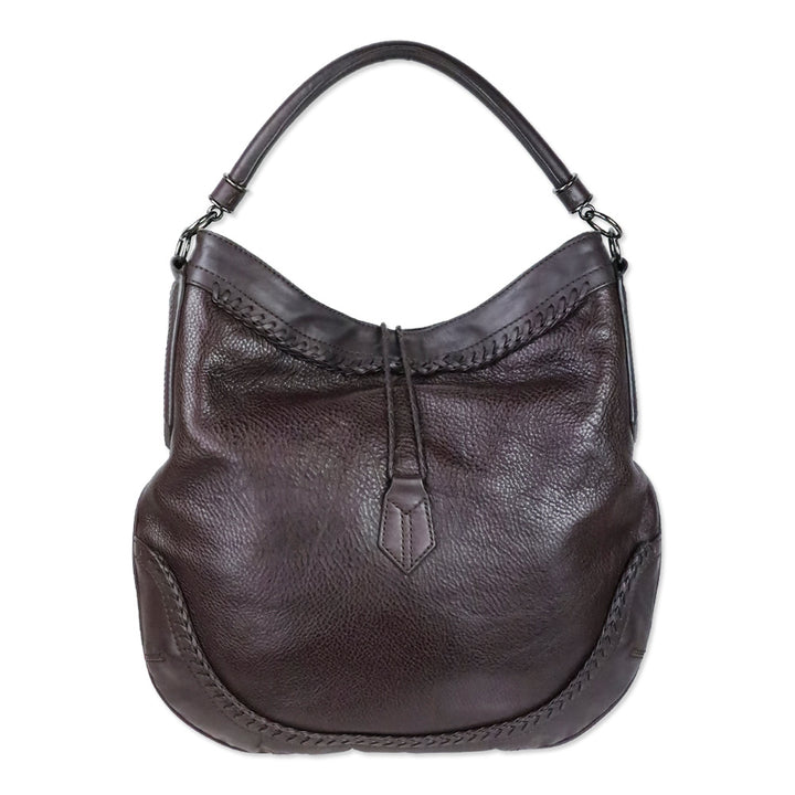 Burberry Burgundy Leather Tassel Hobo Bag