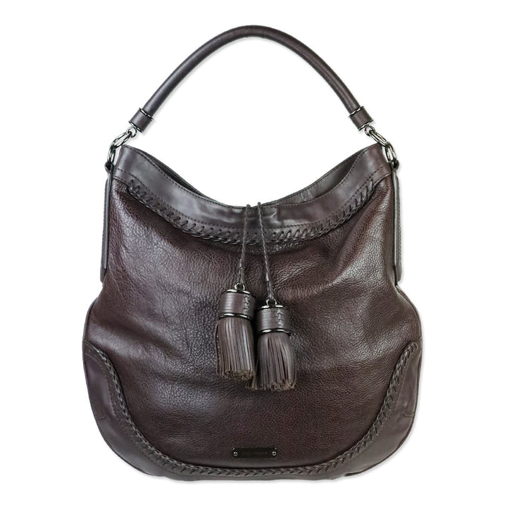 Burberry Burgundy Leather Tassel Hobo Bag