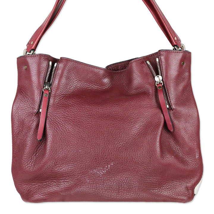 Burberry Burgundy Pebbled Leather/House Check Canvas Maidstone Tote