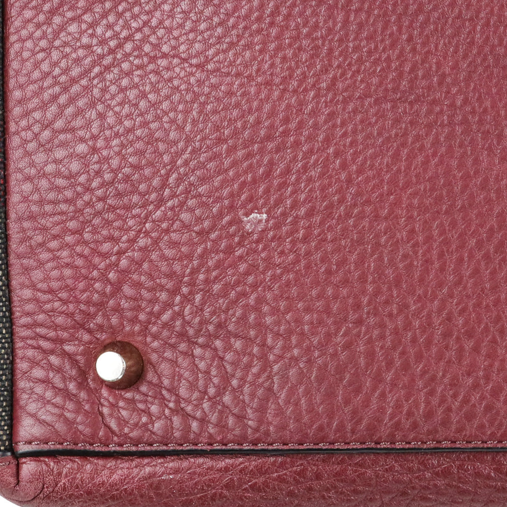 Burberry Burgundy Pebbled Leather/House Check Canvas Maidstone Tote