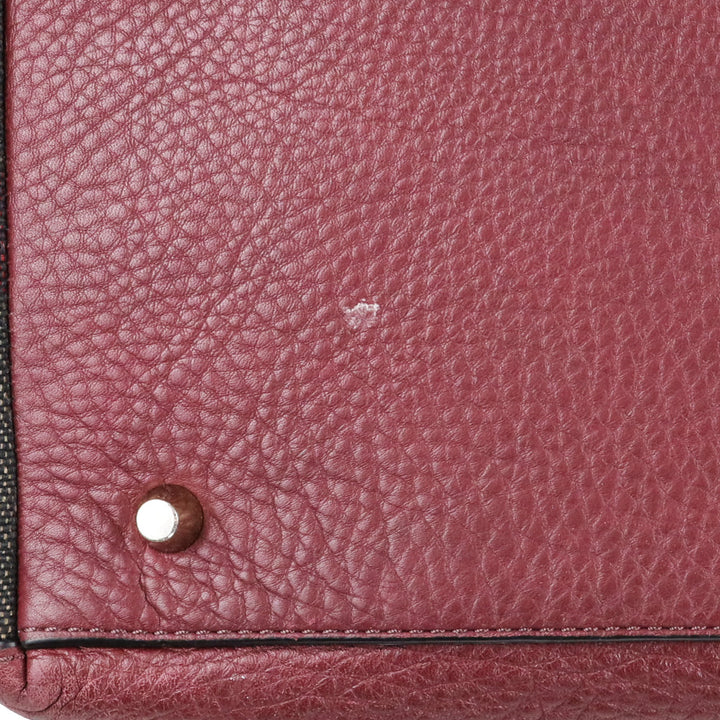 Burberry Burgundy Pebbled Leather/House Check Canvas Maidstone Tote