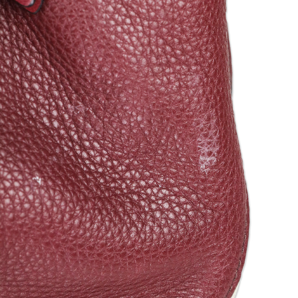 Burberry Burgundy Pebbled Leather/House Check Canvas Maidstone Tote