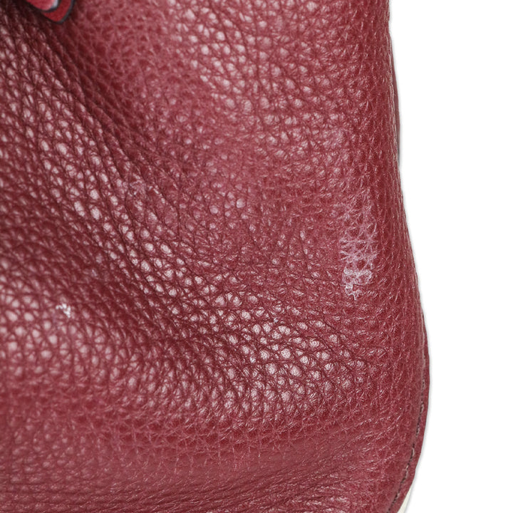 Burberry Burgundy Pebbled Leather/House Check Canvas Maidstone Tote