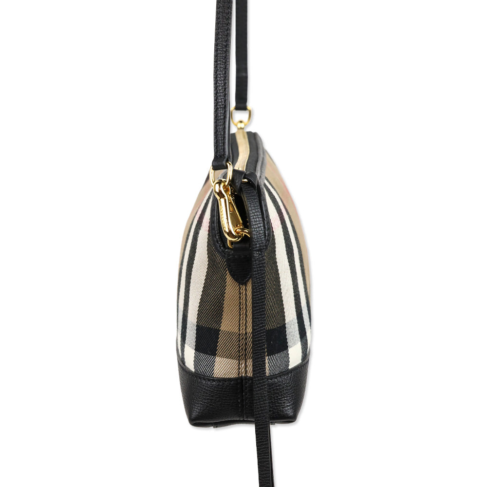 Burberry Derby Black Leather/House Check Abingdon Convertible Clutch Bag