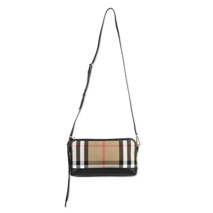 Burberry Derby Black Leather/House Check Abingdon Convertible Clutch Bag
