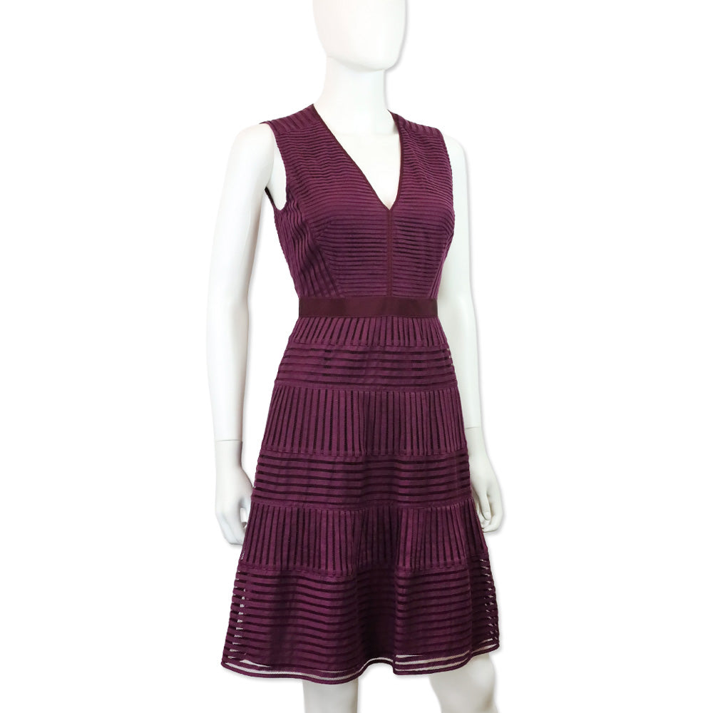 Burberry Eggplant Purple Cerys Stripe Lace Midi Dress