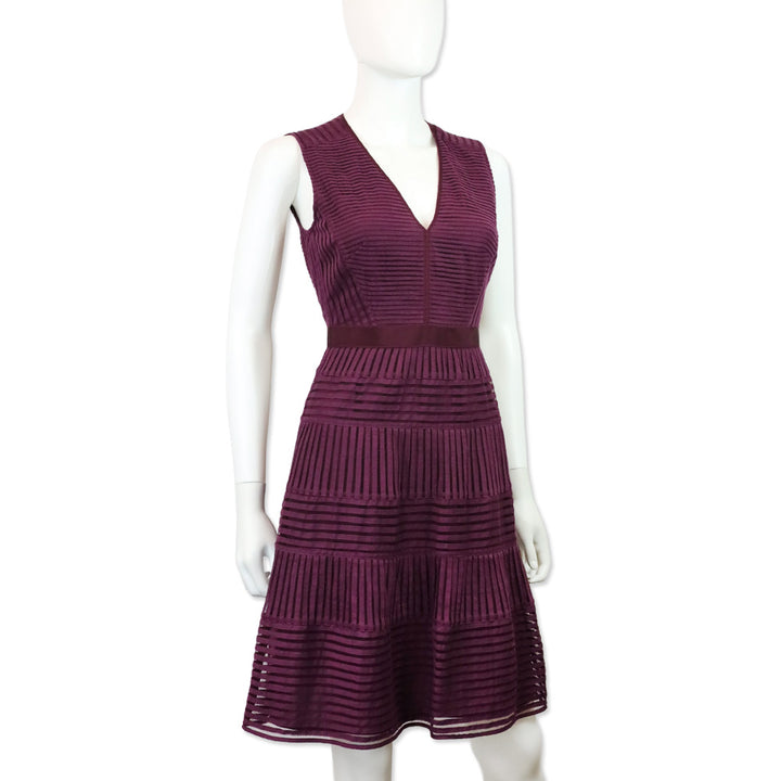 Burberry Eggplant Purple Cerys Stripe Lace Midi Dress
