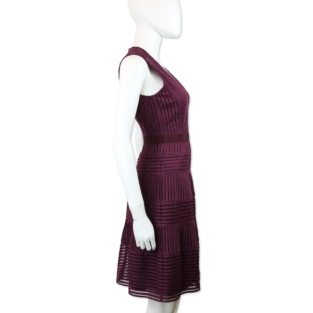 Burberry Eggplant Purple Cerys Stripe Lace Midi Dress