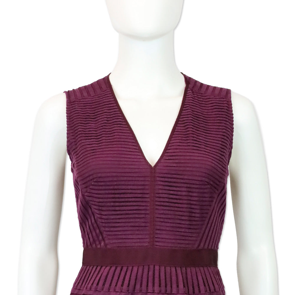 Burberry Eggplant Purple Cerys Stripe Lace Midi Dress