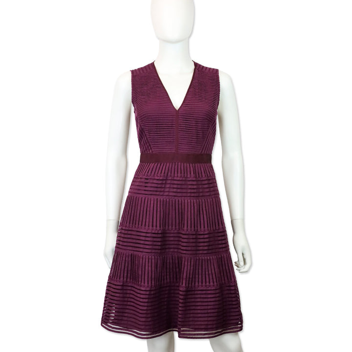 Burberry Eggplant Purple Cerys Stripe Lace Midi Dress